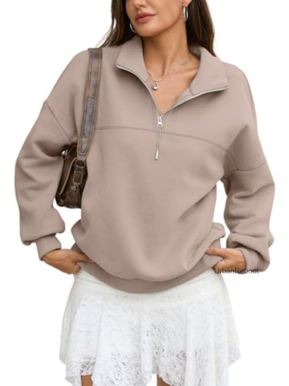 Fleece Quarter Zip Sweatshirt Oversized Long Sleeve Pullover